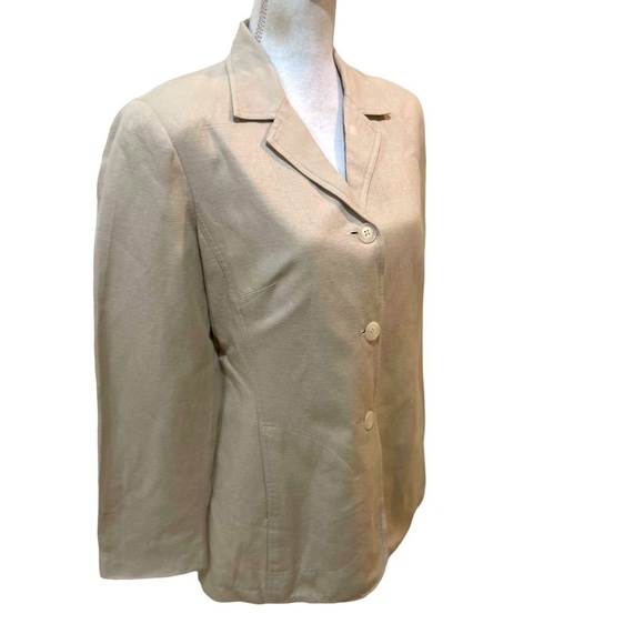 Vintage 1990’s mary McFadden linen blend beige lined 3 button blazer jacket sz 8 - Picture 3 of 12